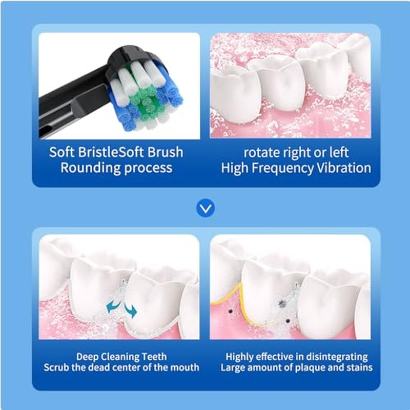 Deep Clean Rechargeable Electric Powered Toothbrush, Rechargeable Electric Toothbrush with 8 Brush Heads,Pressure Sensor to Protect Gums (White)