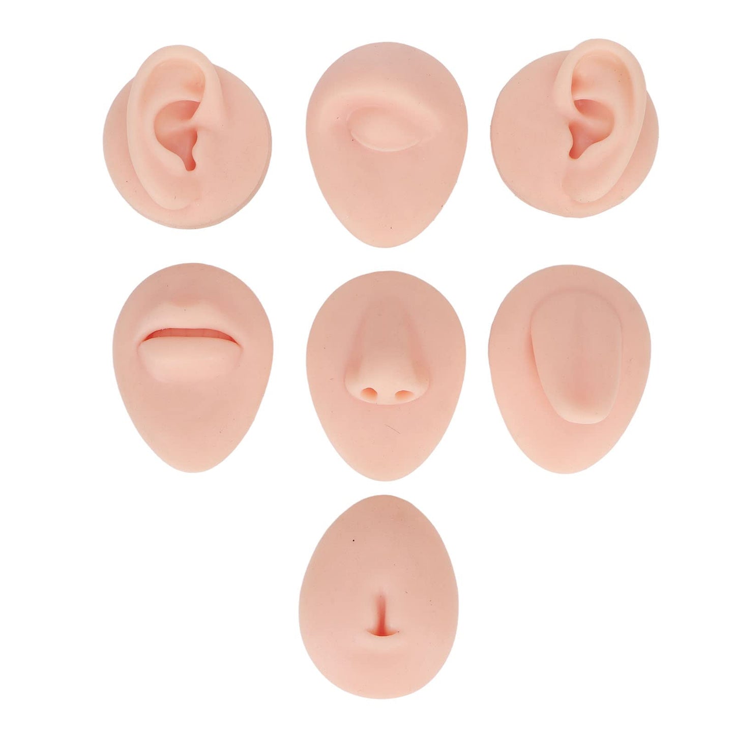 7PCS Piercing Practice Body Parts, Silicone Body Parts for Piercing Kit, Fake Body Parts, Soft Silicone Ear Mouth Nose Eye Tongue Navel Model (Light Skin)