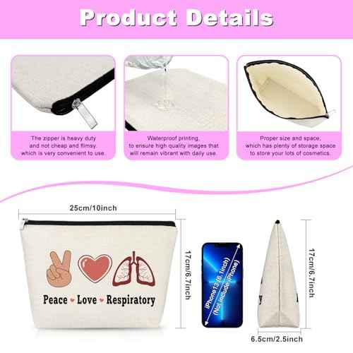 Respiratory Therapy Gift RT Worker Therapist Makeup Bag Respiratory Care Week Gifts Healthcare Worker Nurse Week Gift for Adult Employee Pulmonology Nurse Coworker Travel Pouch with Zipper