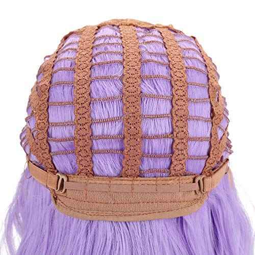 FAELBATY Short Wavy Purple Wigs With Air Bangs Shoulder Length Wig For Women Girls Curly Wavy Synthetic Halloween Cosplay Costume Wigs (12" Purple)