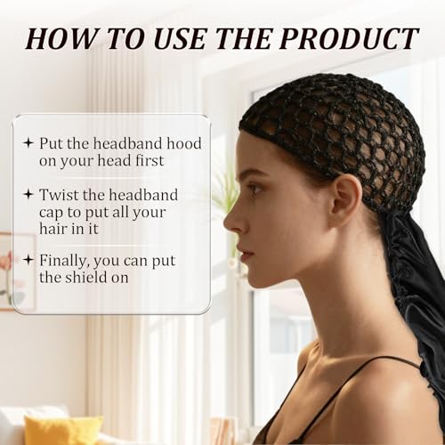 2 in 1 Wrap Cap Bonnet ? Adjustable Hair Wrap Net & Scarf for Silk Press, Extra Long Hair Bonnet Wrap Cap for Curly & Braided Black