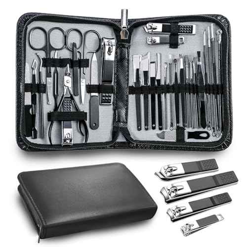 Manicure kit Personal Care Mens Grooming Kit, 30 in 1 Professional Nails Kit Pedicure Kit, Nail Clippers for Men and Beauty Tool Portable Set, with Luxurious Travel Case (Black)