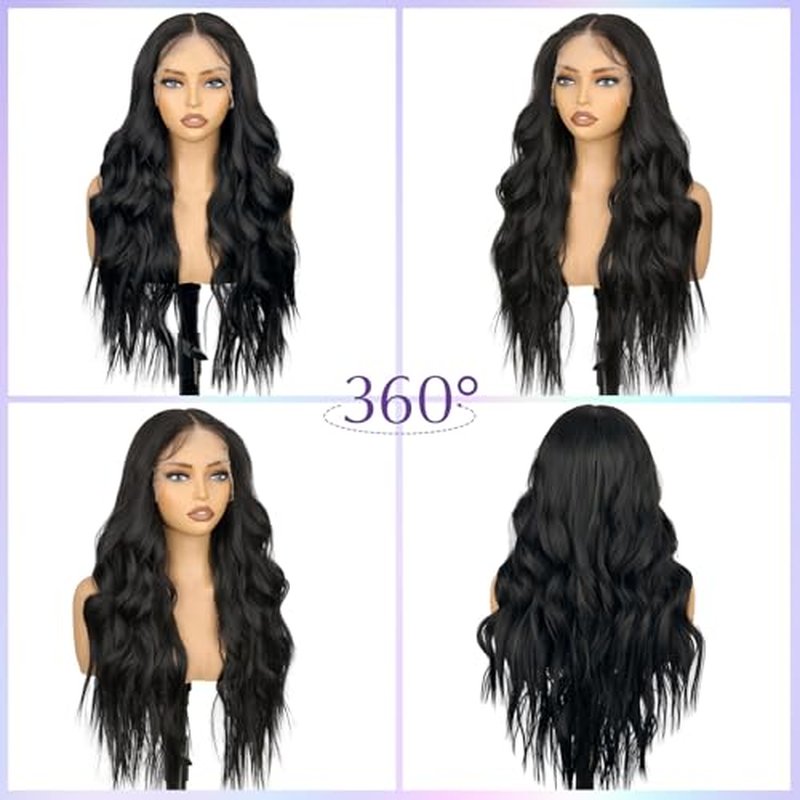 13x4 Synthetic Lace Front Wig Black Long Wavy Wigs 26inch Pre-Plucked Hairline and Baby Hair Synthetic Wigs for Black Women