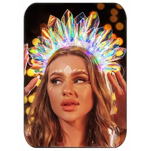 JONKY Light Up Crown Led Birthday Headband Glow Rave Costume Headpiece for Women