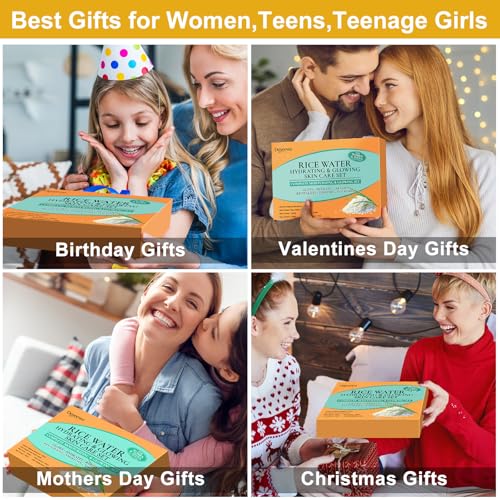 Skin Care Set,6Pcs Women Teen Glass Skincare w/Korean Rice Extract,Hydrate Glow Repair Anti-Aging Facial Routine Kit Gift for Women Mom Wife Teenage Girl Trendy Stuff Christmas Gifts Stocking Stuffers