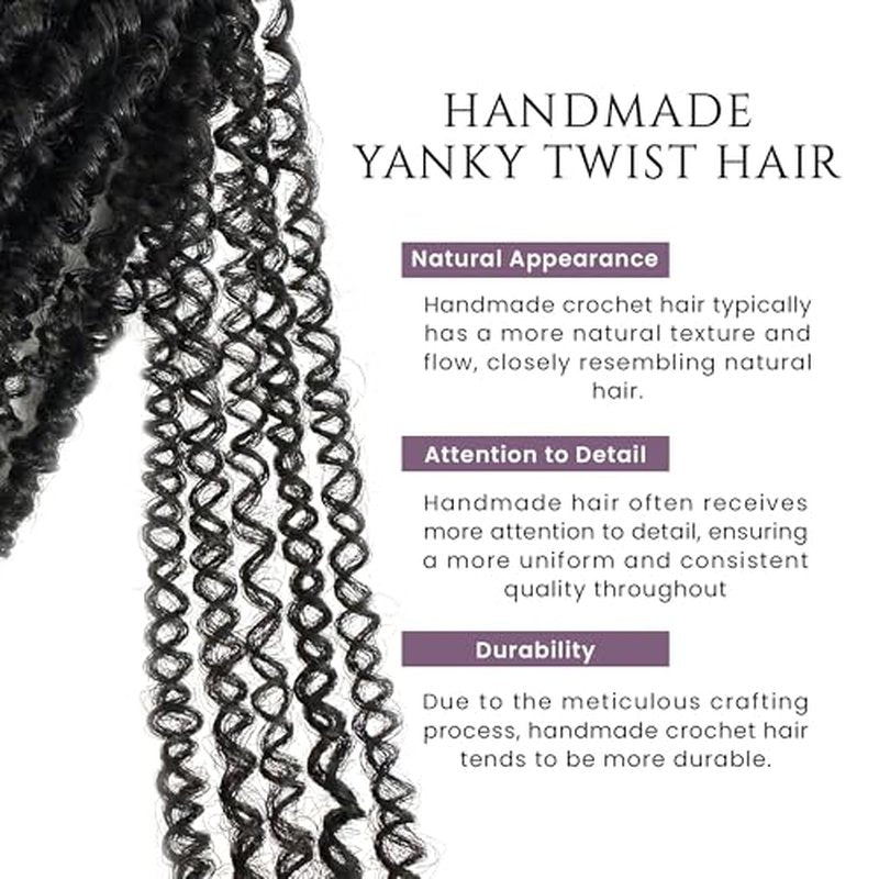 Yanky twists Premium Hand Made Yanky Twist Crochet Hair | 10 inches Black | Curly mini Spring Passion Twist | Short, Pre-Looped Crochet lightweight Braids | 5 Packs - Black