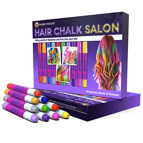 Desire Deluxe - Girls Gifts Hair Chalk 10 Temporary Non-Toxic Easy Washable Hair Dye Colourful Pens