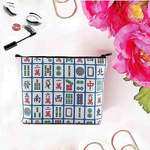 PXTIDY Lucky Mahjong Tiles Makeup Bag Mahjong Board Game Storage Bag for Mahjong Lover Mahjong Player Zipper Pouch