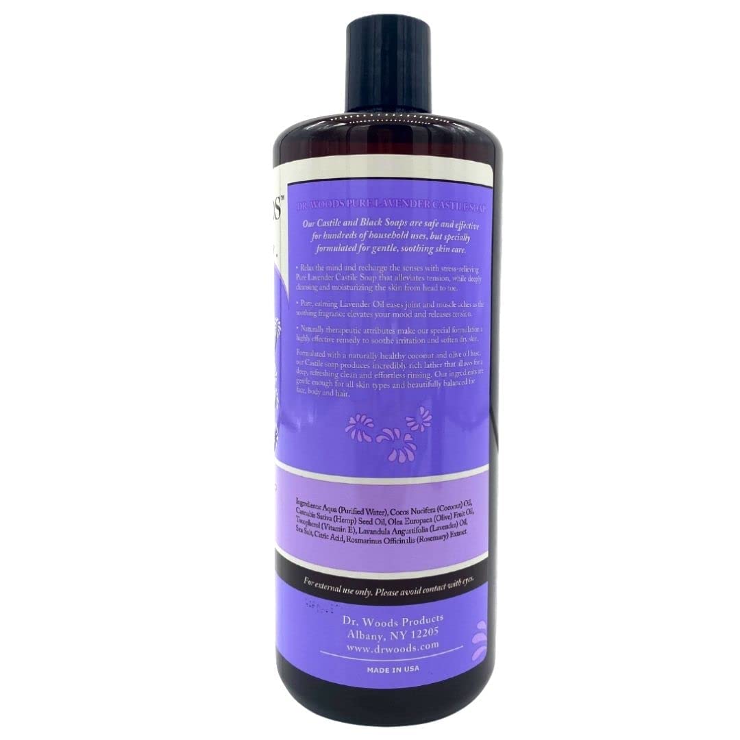 Dr. Woods Lavender Liquid Castile Soap - Castile Soap with Pure Lavender Oil, Body Wash for Men and Women, Natural Cleanser for Face, Hands, and Body - 32 Fl Oz, Pack of 3