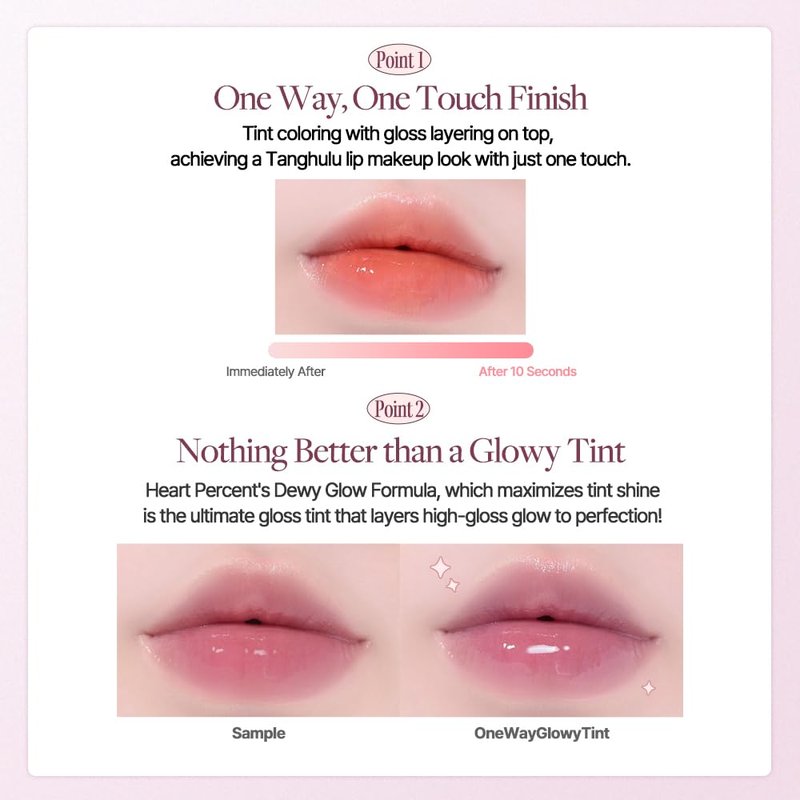 Heart Percent Dote On Mood One Way Glowy Tint, Glass-like High Shine Glossy Finish w/Long-Lasting Luminous Color Lip Stain for Glowy Look, #11.Dawn Mauve