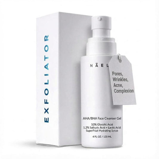 NAELI AHA/BHA Exfoliating Face Wash - 10% Glycolic Acid & Salicylic Acid Cleanser, Anti Aging Acne & Wrinkle Reducing Facial Exfoliant, Pore Minimizer & Brightening Gel, 4 oz