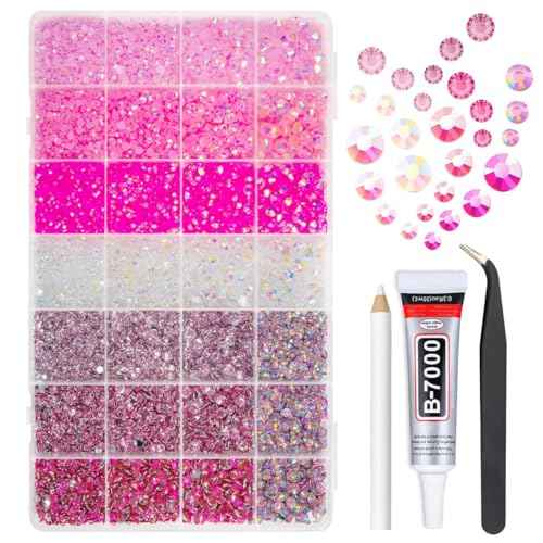 28 Types Pink Jelly Resin Rhinestones for Bedazzling Crafting 3mm-6mm Flatback Colorful Hot Pink Stones Gems Diamonds for Nails Face Eyes Makeup DIY Crafts Tumblers Bottles Clothes Shoes Phones