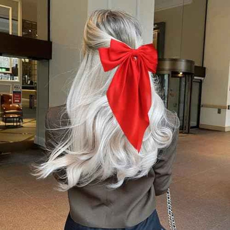 Velscrun Red Hair Bows for Women Girls, Silky Satin Large Coquette Hair Bow, Oversized Hair Ribbons 4Pcs Big Bows Clip Long Tail Bowknot Hair Barrettes Halloween Christmas Bow Hair Accessories