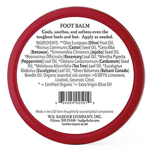 Badger Foot Balm, 100% Organic Foot Cream for Dry Cracked Heels and Feet, Fast Acting Foot Care for Women & Men, All-Natural Cracked Heel Treatment, 2 oz Tin