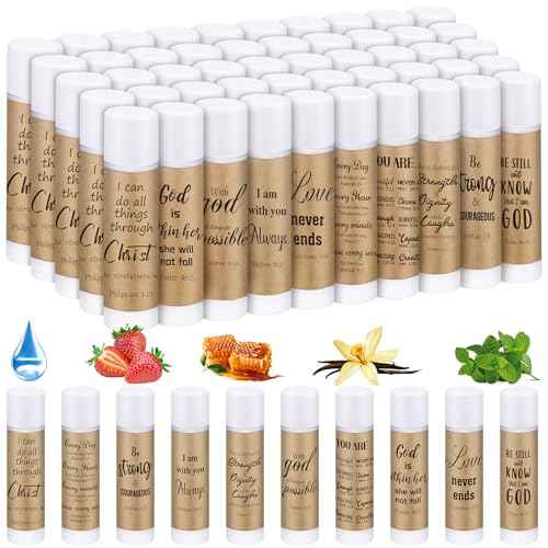 50 Pack Christian Religious Gifts Bulk Lip Balms for Women Men Religious Church Party Favors Bulk Bible Verse Lip Balm with Scripture Inspirational Gifts for Coworkers Staff Employee