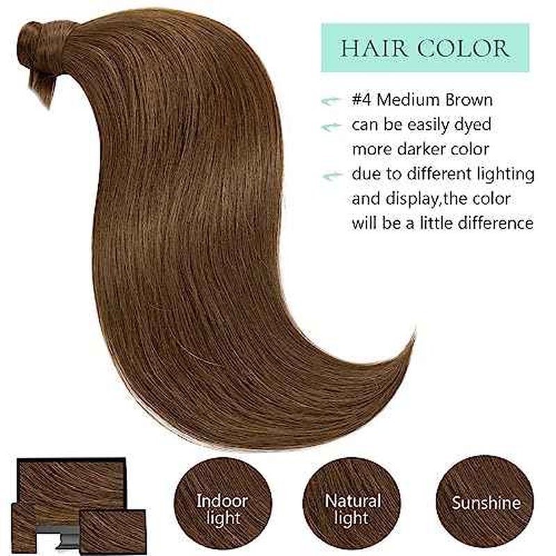 Loxxy Human Hair Ponytail Wrap Around Ponytail Extension Real Human Hair Chocolate Brown Clip in Pony Tails Hair Extensions Human Hair Long Straigth with Magic Paste 16 Inch 80g