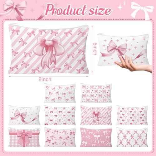 30pcs Pink Bow Makeup Bag Coquette Cosmetic Bags for Women Elegant Bow Preppy Pink Pouch Travel Toiletry Bag Bow Themed Gifts for Women Teens Teen Girls