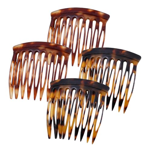 Hair Side Combs - Small French Side Hair Comb Clips for Women Decorative French Twist Hair Styling Accessories -4 Pcs (Tortoise, Brown)