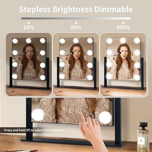 Vanity Mirror with Lights,Makeup Mirror with Lights with 9 Dimmable LED Bulbs, 3 Color Lighting Modes Detachable 10X Magnification Mirror Touch Control,360¡ÆRotation
