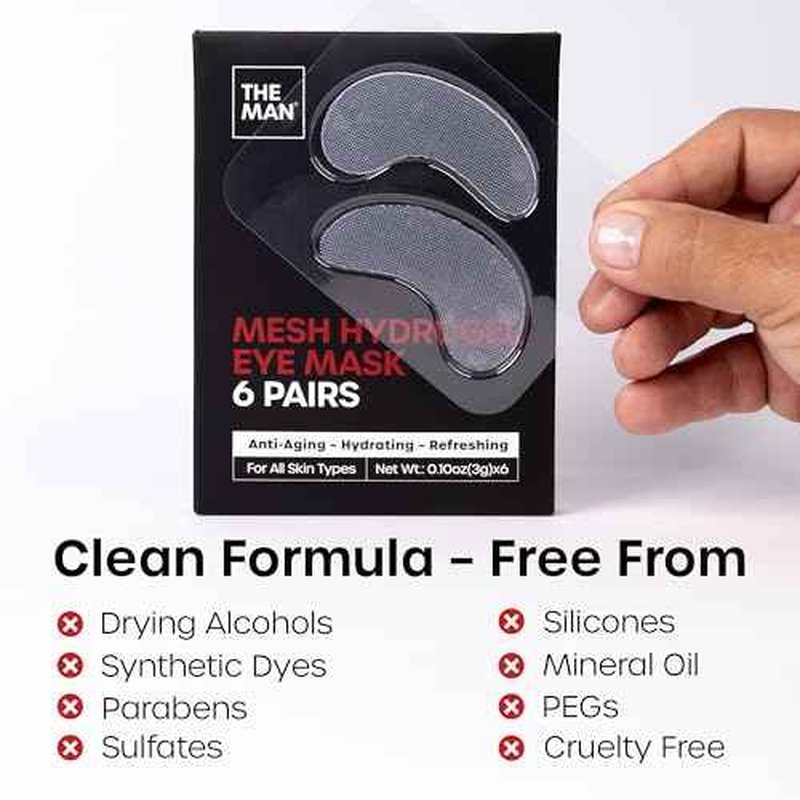 The Man Mesh Hydrogel Under Eye Patches for Men - Cooling, Hydrating & Firming Eye Masks for Dark Circles & Puffiness - Men's Anti-Aging Patches with Hyaluronic Acid, Collagen & Vitamin E. (24 Pairs)