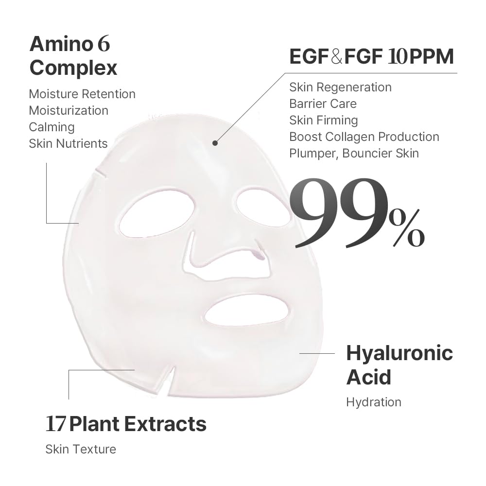 SWANICOCO Pregnancy Safe 2GF Bio Gel Face Mask Elasticity, Deep Hydration Elasticity, Plumping Improvement, Glow Skin, Growth Factor (EGF FGF) Korean Skincare (10 sheets), Beach Vacation Essentials