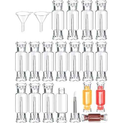 20 Pieces Empty Lip Gloss Tubes with Wand 9 ml Mini Clear Candy Shape Lip Balm Tube Containers and 2 Pieces Funnel for DIY Cosmetics Women
