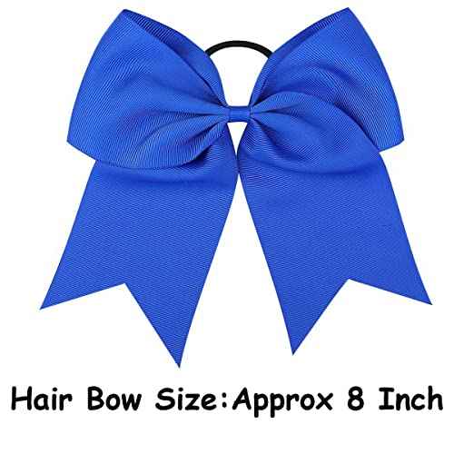 WillingTee 20Pcs 8" Large Cheer Bows for Girls Ponytail Holder Grosgrain Ribbon Cheerleading Bows Elastic Hair Tie Bands for Baby Girls School Colleage Teens Senior Cheerleader