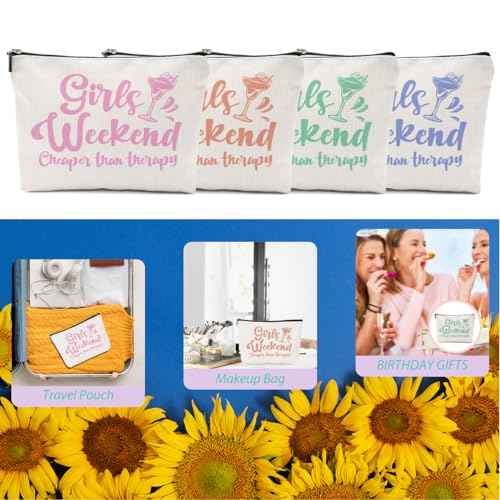Girls Weekend Trip 2025 Makeup Bag - 4 Pcs Cosmetic Toiletry Zipper Pouch Weekender Bags for Women - Summer Gift Favors for Friendship Bachelorette Party Birthday