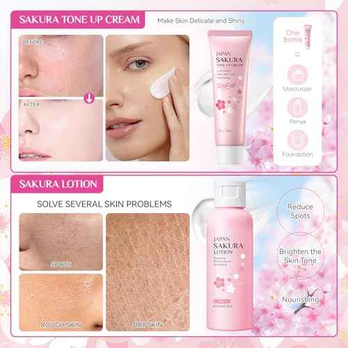 Sakura Skin Care Set, Skincare for Girls 10-12, 15Pcs Skincare Gift Set for Teens Complete Skincare Routine, Travel Size Skincare Set with Hair Clips, Kids Skin Care Set for Girls Ages 8-12