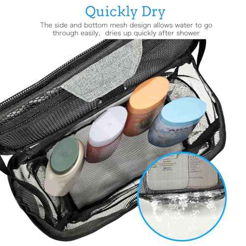 Boczif Shower Bag Mesh Caddy, Toiletry Bags for Travel, Bathroom, Gym, Camp Women Men, Shower Organizer Tote Bag for College Dorm Students Girls Boys, Portable Quick Dry and with Metal Hook