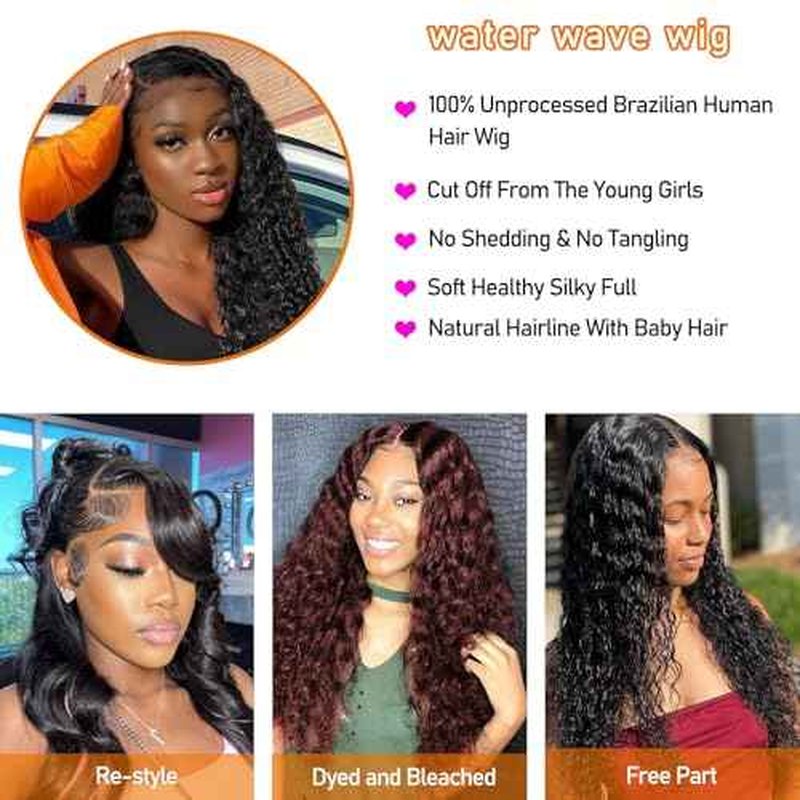 13x4 Lace Front Wigs Human Hair Pre Plucked Wet and Wavy Human Hair Wigs for Black Women Glueless Brazilian Curly Lace Frontal Wig Natural Color 180 Density (32 Inch)