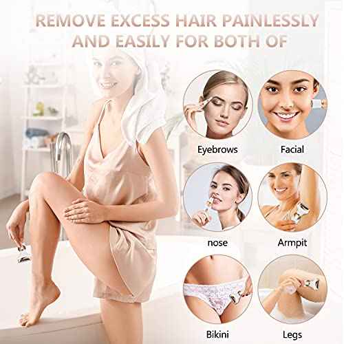 Electric Razor for Women Bikini Trimmer, MKIOVH Women's Cordless Portable 4 in 1 Painless Shaver, ?for face Legs Brows Nose Detachable Head USB Rechargeable Hair Trimmer