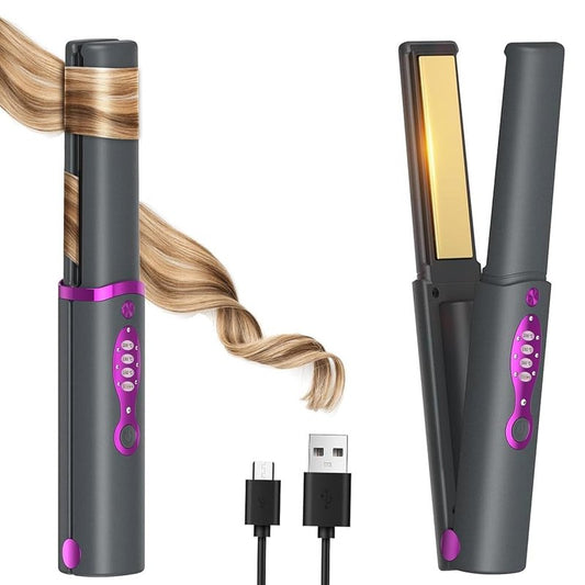 OBEST Cordless Hair Straighteners Curler 2 in 1,Fast Heating Cordless Flat Iron, Portable Straightener for Hair Straightening and Curling, 5000mAh, Titanium Curling Iron with Protective Plates