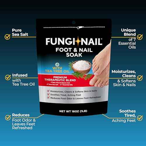 Fungi-Nail Foot & Nail Soak with Tea Tree Oil - Moisturize, Reduce Foot Odor, & Soothe Aching Feet - A Therapeutic Blend of Rich Mineral Epsom Salt, Pure Sea Salt, and 7 Essential Oils - 1 Pound