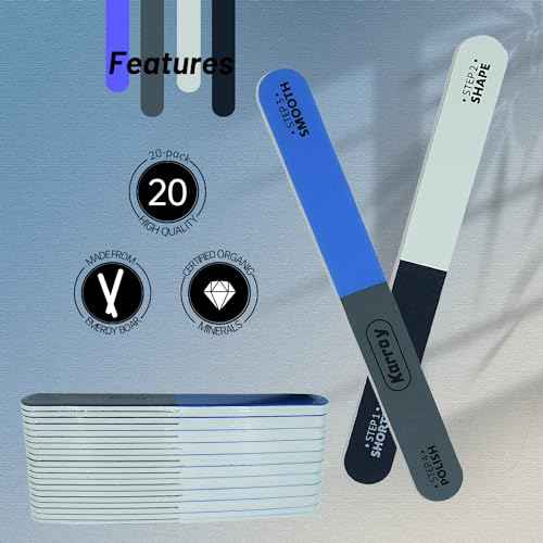 Nail File and Buffer for Natural Nails Dual Sided 4 Steps Shorten-Shape-Smooth-Polishing Nail Tools 20pcs