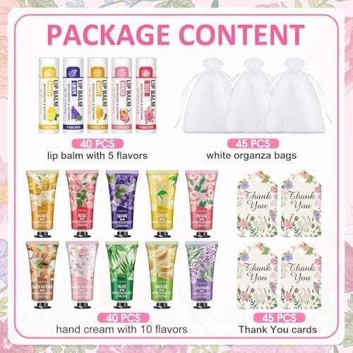 40 Sets Hand Cream Bulk and Lip Balm Bulk Gifts, Stocking Stuffers for Women Teengirls, Christmas Gifts,Bridesmaid Gifts for Guests with Thank You Card Organza Bags,Thank You Gifts, Small Gifts