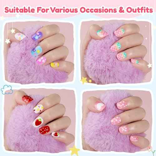 Teenitor 360 Pcs Kids Press On Nails, 15 Styles 12 Sizes Press On Nails for Kids Girls 8-15 Years, Fake Acrylic Kids Nails with Nail Adhesive Tabs, Nail File Nail Buffer