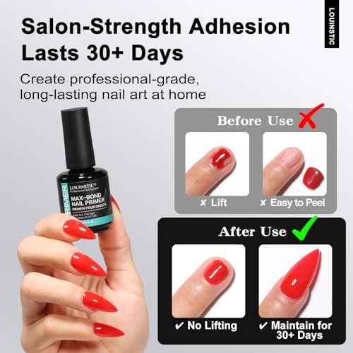 LOUINSTIC Acid-Free Nail Primer 15ml - Hema-Free Nail Prep for UV Gel, Builder Gel, Gel Polish & Acrylic Nails - No-Burn & No-Lift - Quick Air Dry, Low-Odor, Low-Irritant, Salon & Home Use
