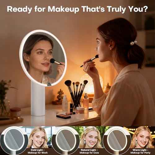 Makeup Mirror with Lights, 10X Magnifying Vanity Mirror, Dimmable Touch Control, Portable Travel & Desk Mirror with Stand, Christmas Birthday Gift for Women Her Girlfriend Wife Mom