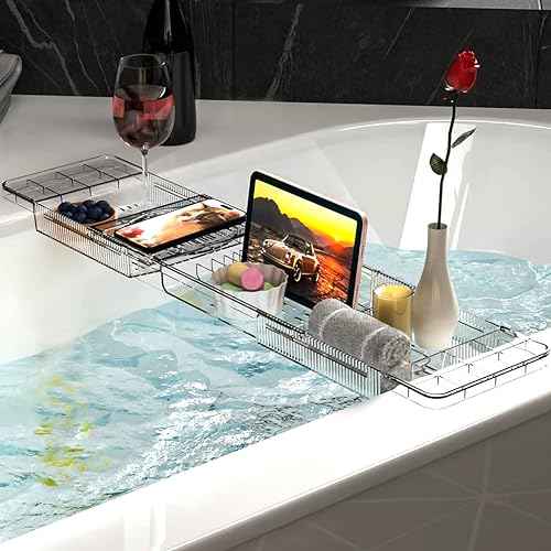 Expandable Bathtub Tray,Clear Plastic Anti-Slip Bath Tub Shelf Caddy Tray,Luxury Bathtub & Bathroom Accessories for Relaxing Spa,Suitable for bathtubs with an Internal Width of up to 29.5 inch