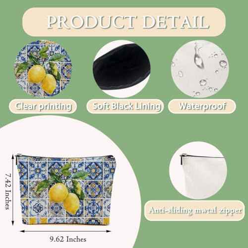 4pcs Lemon Cosmetic Bags for Women, Italy Pattern Design Aesthetics Makeup Bag, Christmas Birthday Gifts for Women Girls Friend Mom Lemon Lover Zipper Bags Travel Pouch for Sister Bestie