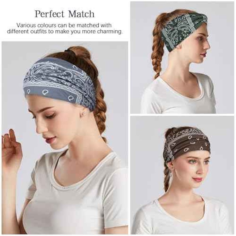YARIEW Boho Headbands for Women Wide Bandana Headbands Stretch Knotted Headband Elastic Head Bands Women's Hair Band Non-Slip Yoga Workout Head Wraps Hair Accessories for Women Girls