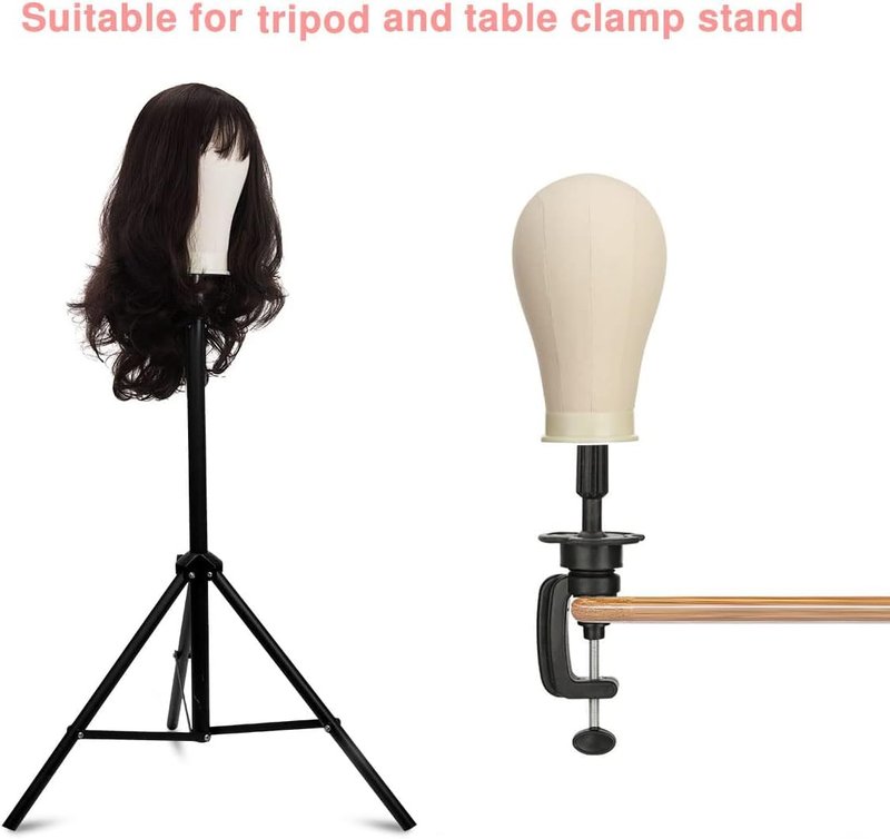 SZCY LLC 23 Inch Canvas Block Wig Head, 47 Inch Wig Stand Tripod with Head, Mannequin Head for Wigs Display with Wig Caps, T C Pins Brush