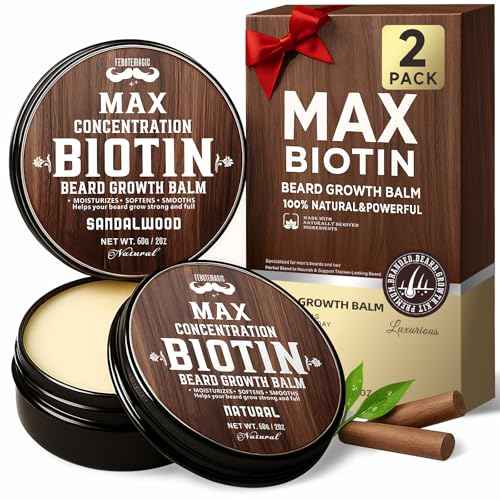 2 Pack Biotin Beard Balm Set for Men ? Natural & Sandalwood Butters ? Non-Itchy, Moisturize, Strengthen & Shape Beards ? Grooming Gift Set for Father's Day, Anniversaries, Christmas