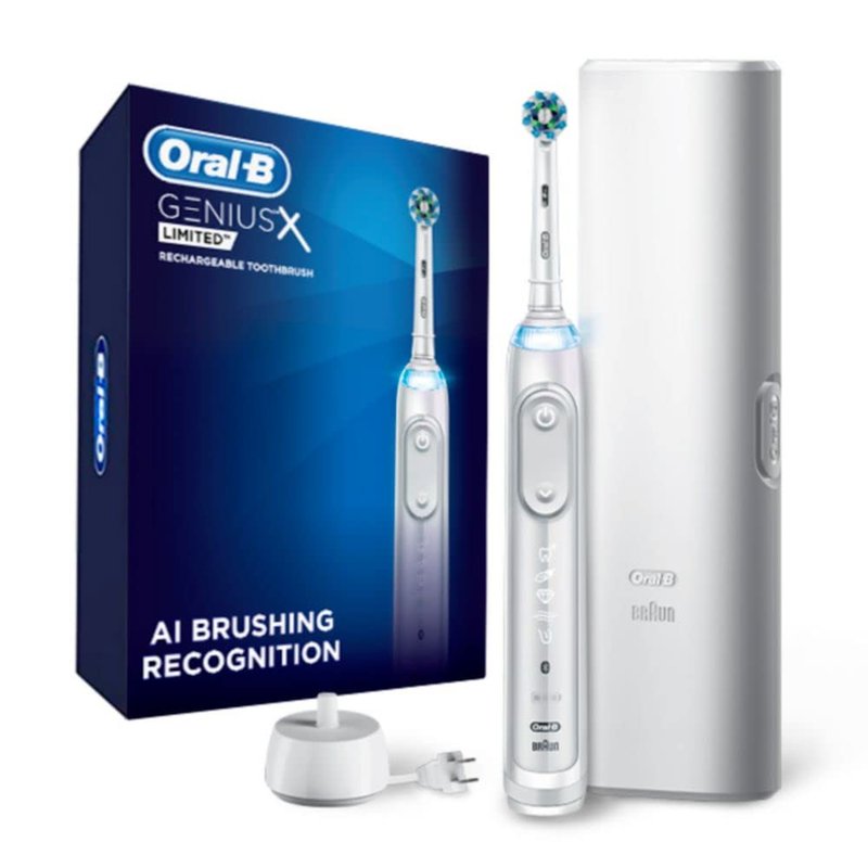Oral-B Genius X Limited Rechargeable Electric Toothbrush with 1 Replacement Brush Head, Travel Case, White (Pack of 3)
