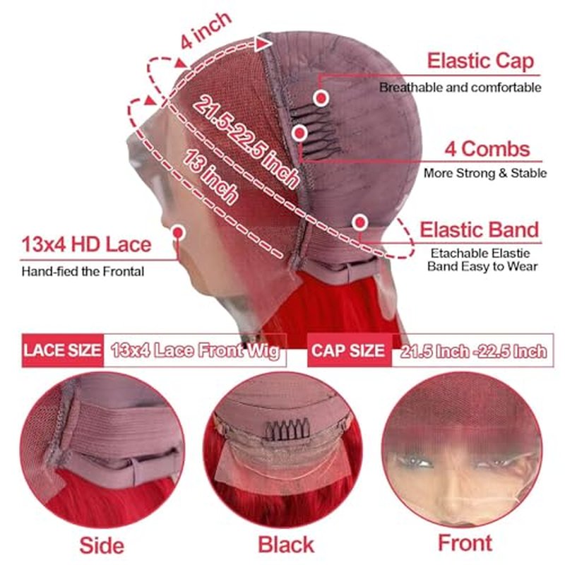 Red Bob Wigs Human Hair Pre Plucked Red Lace Front Wigs Human Hair for Black Women 180% Density Wear and Go Glueless 13x4 HD Transparent Lace Frontal Straight Short Bob Wigs 8 Inch