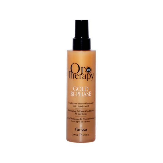 Fanola Oro Therapy Bi-Phase Leave In Conditioner Spray - Illuminating Detangler Spray with Argan Oil, Keratin & UV Protection Filter - For Damaged or Frizzy Hair (6.76 Fl oz)