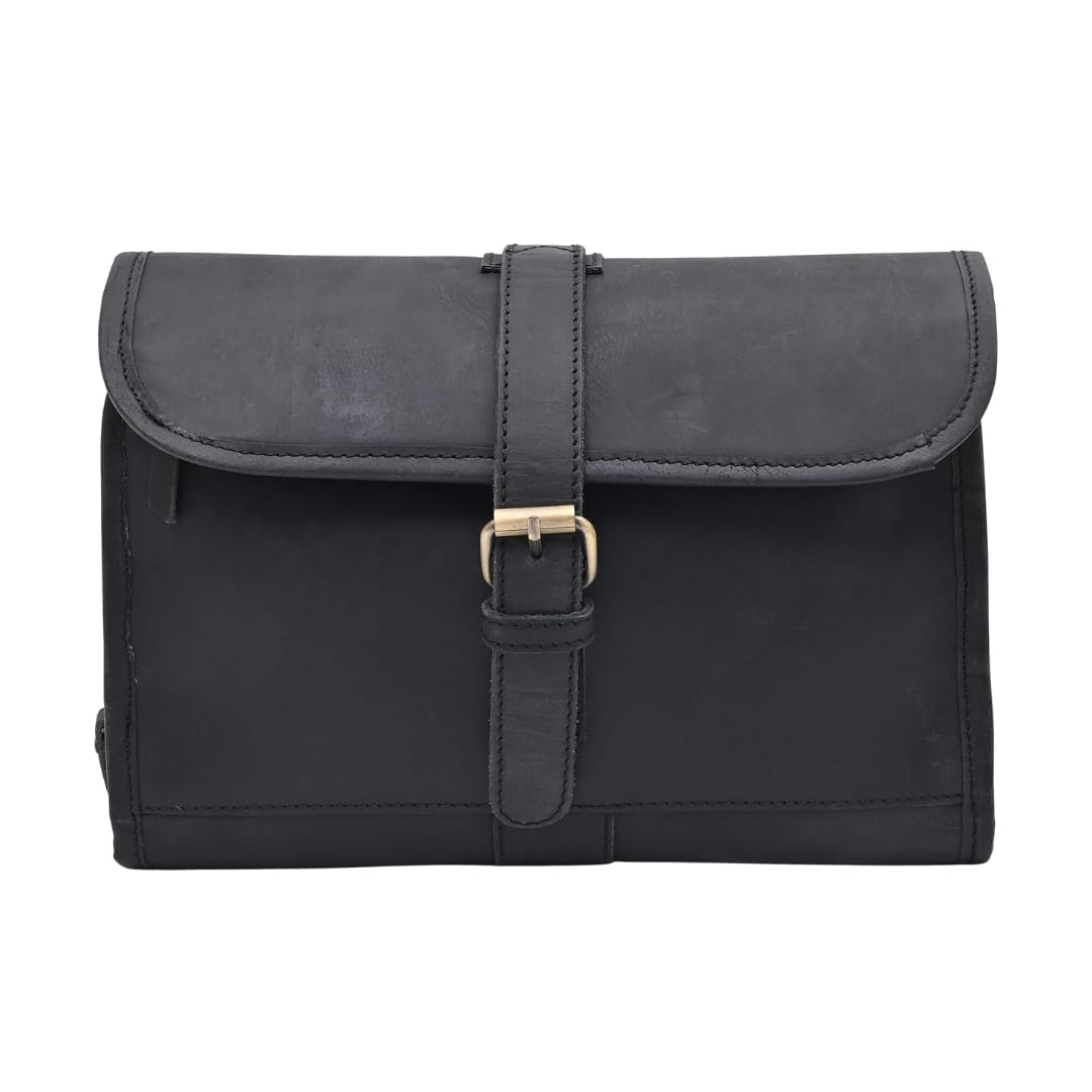 Autentico Leather Genuine Buffalo Leather Hanging Toiletry Bag with Waterproof Lining for Men & Women Handcrafted Vintage Distressed Brownn Leather Dopp Kit, Travelling Kit (Distress Brown)