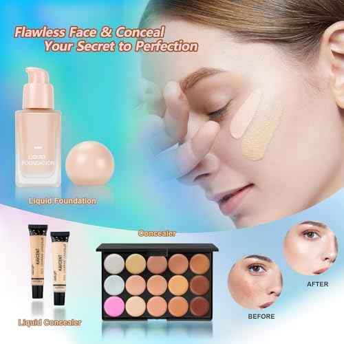 Makeup Kit for Women Full Kit Makeup Set for Teens Teenager Makeup Gift Set for Teen Girls Women Eyeshadow Foundation Makeup Kit for Teens Christmas