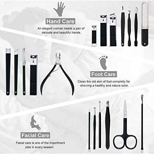 Manicure Set Professional Nail Clippers Kit Pedicure Care Tools- Stainless Steel Women Grooming Kit 18Pcs for Travel or Home (Pink)